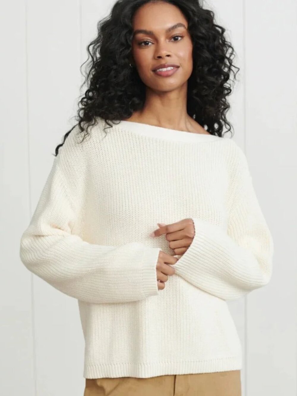 Jenni Kayne Cotton Boat Neck Sweater in Ivory Size Small